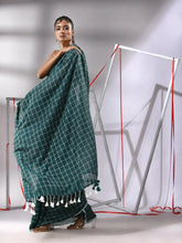 Teal Green Cotton Saree With Check Designs-MA55CT06520143